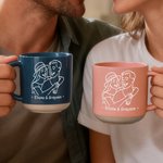 Personalised Line Art Style Couple Photo 12 oz Ceramic Mug with Handle and Name Valentine's Day  Anniversary Gift for Couple
