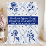 Personalized Toile De Jouy 2-6 Birth Flowers Soft Throw Blanket with Name and Text Home Decor Birthday Gift for Sisters Friends