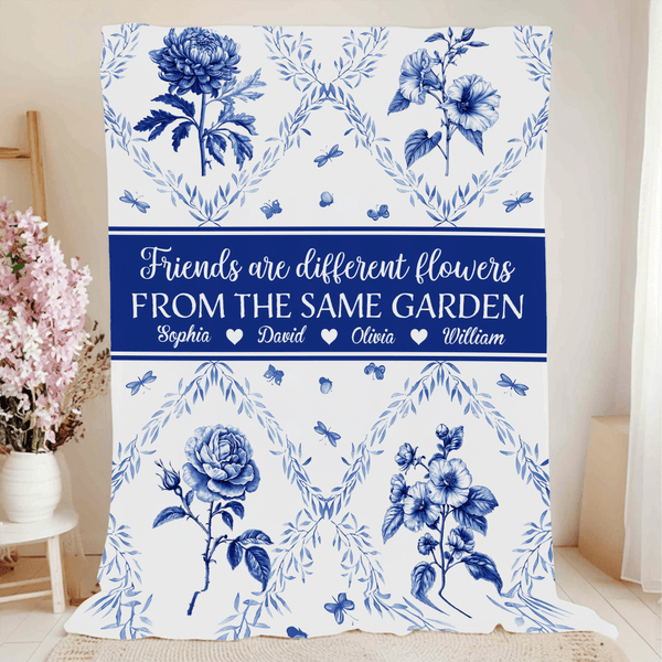 Personalized Toile De Jouy 2-6 Birth Flowers Soft Throw Blanket with Name and Text Home Decor Birthday Gift for Sisters Friends