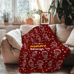 Personalized Cute Line Cartoon Character Soft Throw Blanket with Name Home Decor Birthday Gift for Family Grandma Mom