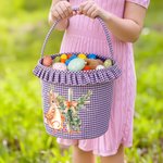 Cestino pasquale personalizzato con fiocco incrociato di Peter Rabbit con nome Caccia all'uovo di Pasqua Regalo di Pasqua per bambini e bambine