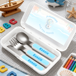 Personalized Cute Sea ​​Animals Safe Stainless Steel Fork Spoon Knife 3 Pcs Cutlery Set with Name and Case Birthday Gift for Boys Girls