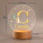 Personalised Cute Easter Bunny Initial Acrylic Night Light with Name and Wooden Base Room Decor Easter Birthday Gift for Kids