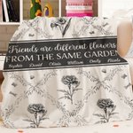 Personalized Toile De Jouy 2-6 Birth Flowers Soft Throw Blanket with Name and Text Home Decor Birthday Gift for Sisters Friends