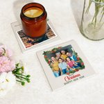Personalised Red Berries Wreath Memory Photo Square Ceramic Coaster with Text Home Decor Christmas Gift for Friends Family