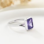 Gepersonaliseerde vierkante zilveren geboortesteen Bezel set solitaire ring Dainty sieraden dagelijkse slijtage bruiloft jubileum verjaardag cadeau voor paar bruid