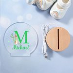 Personalised Cute Easter Bunny Initial Acrylic Night Light with Name and Wooden Base Room Decor Easter Birthday Gift for Kids