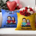 Personalized Together Since Year Cartoon Couple Soft Throw Pillow Cover with Names Home Decor Anniversary Birthday Gift for Couples