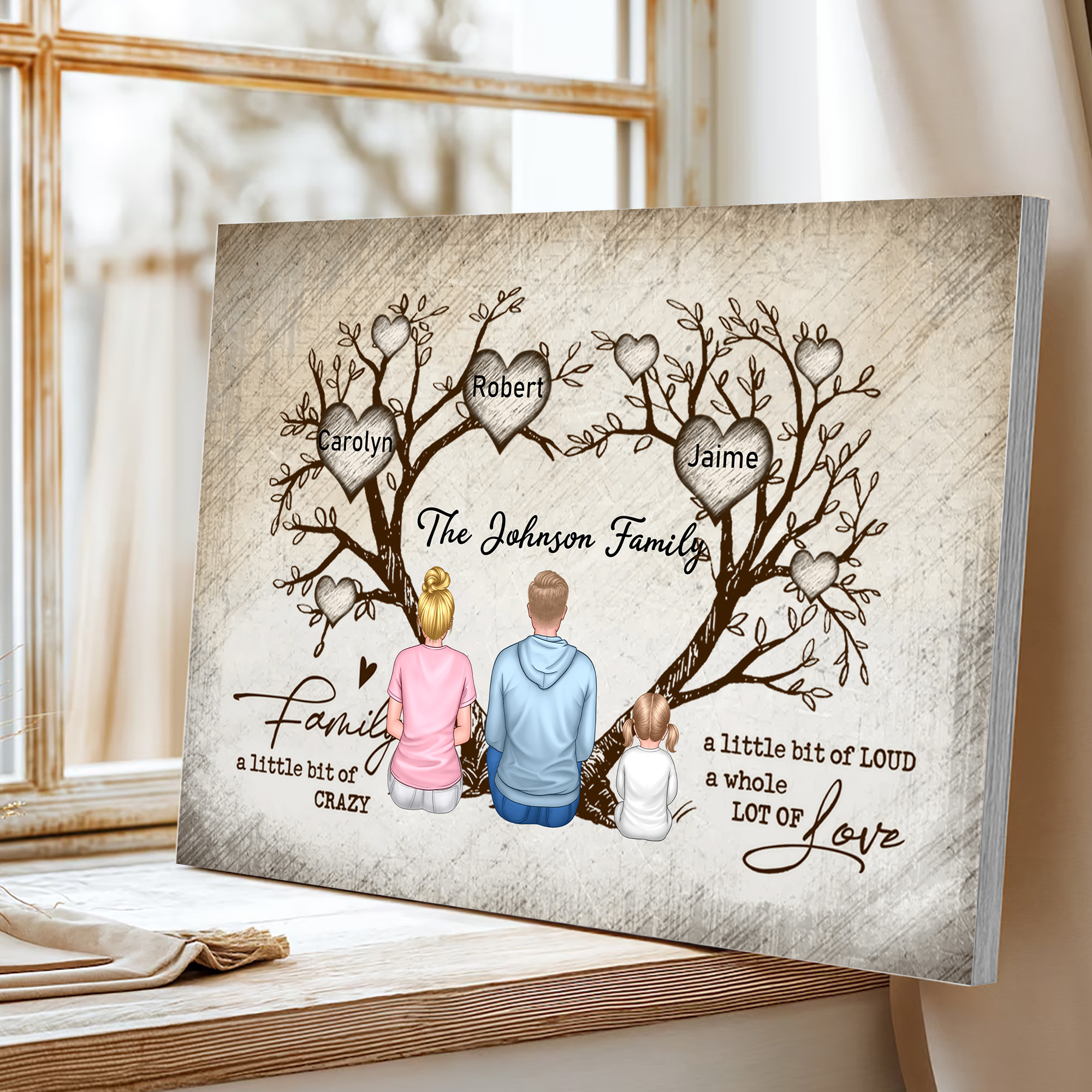 Discover Personalized Love Tree Family Figures Back View Frameless Painting with Name Birthday Anniversary Gift for Family Friends