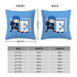 Taie d'oreiller personnalisée en forme de dessin animé de joueur de hockey sur glace avec nom, numéro et initiale Cadeau d'anniversaire pour les amoureux du hockey