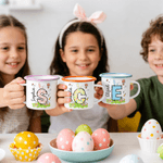 Personalisierte farbige Kaninchen Osterei anfängliche 12 oz Emaille Becher mit Namen Ostern Party Favor Geschenk für Kinder