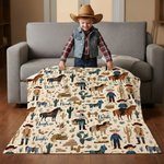 Personalized Western Cowboy Cow Horse Soft Throw Blanket with Name Home Decor Birthday Anniversary Gift for Cowboy Country Lover
