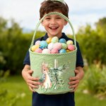 Cestino pasquale personalizzato con fiocco incrociato di Peter Rabbit con nome Caccia all'uovo di Pasqua Regalo di Pasqua per bambini e bambine