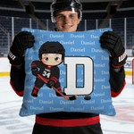 Personalized Cartoon Character Ice Hockey Player Multi-Color Soft Throw Pillow Cover with Name Initial and Number Birthday Gift for Ice Hockey Players