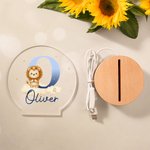 Personalised Cute Cartoon Animal Constellations Acrylic LED Night Light with Initial Name and Wooden Base Nursery Decor Birthday Gift for Boys Girls