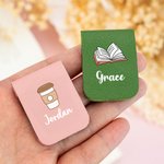 Personalized Book Coffee PU Leather Bookmark Clip with Name Reading Supplies Birthday Gift for Book Lovers Bookworms