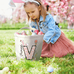 Personalized Bunny Ears Initial Hot Air Balloon Canvas Easter Basket with Name Eggs Hunting Party Easter Gift for Kids