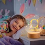 Personalised Cute Easter Bunny Initial Acrylic Night Light with Name and Wooden Base Room Decor Easter Birthday Gift for Kids