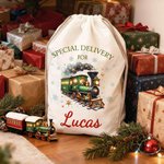 Personalized Special Delivery Cute Snowman Drawstring Canvas Gift Bag with Name Christmas Party Gift for Kids Family