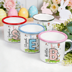 Personalisierte farbige Kaninchen Osterei anfängliche 12 oz Emaille Becher mit Namen Ostern Party Favor Geschenk für Kinder