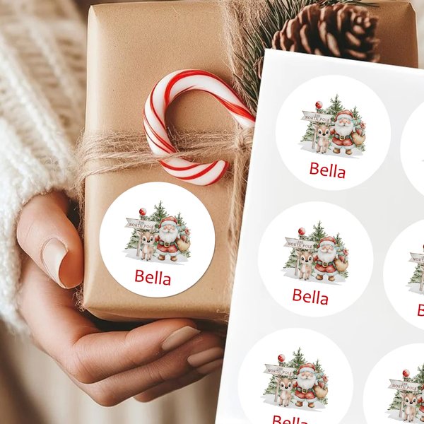 Personalised Cute Santa Claus Reindeer Waterproof Stickers Labels with Name Gift Decor Christmas Festival Party Favors for Family Friends