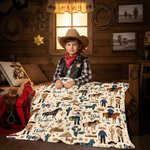 Personalized Western Cowboy Cow Horse Soft Throw Blanket with Name Home Decor Birthday Anniversary Gift for Cowboy Country Lover