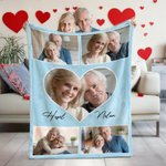 Personlig 5-9 hjärta par foton mjuk pläd filt med parnamn Alla hjärtans dag jubileumsgåva för par