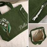 Personalised Birth Flower Corduroy Large Capacity Tote Bag with Name Daily Use Birthday Gift for Her