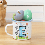 Personalisierte farbige Kaninchen Osterei anfängliche 12 oz Emaille Becher mit Namen Ostern Party Favor Geschenk für Kinder