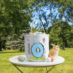 Personalized Bunny Ears Initial Hot Air Balloon Canvas Easter Basket with Name Eggs Hunting Party Easter Gift for Kids