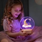 Personalised Cute Cartoon Animal Constellations Acrylic LED Night Light with Initial Name and Wooden Base Nursery Decor Birthday Gift for Boys Girls