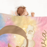 Personalized Starry Sky 12 Zodiac Animal Soft Throw Blanket with Name and Initial Daily Use Birthday Gift for Children Girls Boys