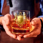 Personalised Golden Shield Initial Name 10 oz Rock Whiskey Glass Old Fashioned Birthday Gift for Man Bartender Whiskey Enthusiast