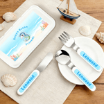 Personalized Cute Sea ​​Animals Safe Stainless Steel Fork Spoon Knife 3 Pcs Cutlery Set with Name and Case Birthday Gift for Boys Girls