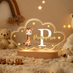 Luce notturna personalizzata in acrilico LED con animaletti carini stella e nuvola con nome e base in legno regalo per bambini e neonati