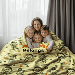 Personalized Cute Line Cartoon Character Soft Throw Blanket with Name Home Decor Birthday Gift for Family Grandma Mom
