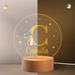 Personalised Cute Easter Bunny Initial Acrylic Night Light with Name and Wooden Base Room Decor Easter Birthday Gift for Kids