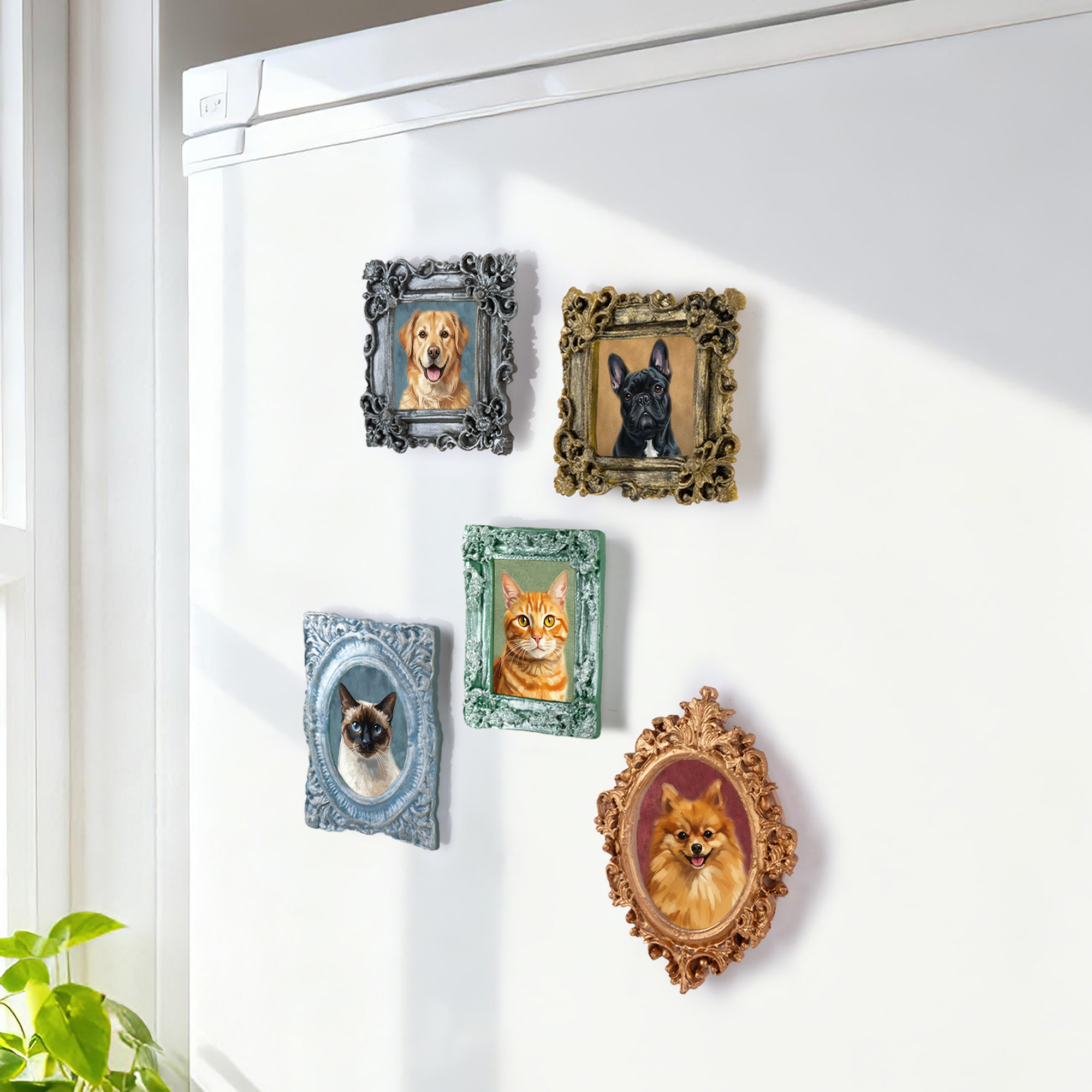 Aimant frigo personnalisé en forme de cadre de peinture à l'huile de style vintage Cadeau d'anniversaire pour les propriétaires d'animaux de compagnie