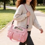 Personalized Cartoon Travel Girl Character Multi-Compartment Travel Bag with  Name and Shoulder Strap Travel Accessories Birthday Gift for Women