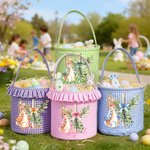 Cestino pasquale personalizzato con fiocco incrociato di Peter Rabbit con nome Caccia all'uovo di Pasqua Regalo di Pasqua per bambini e bambine