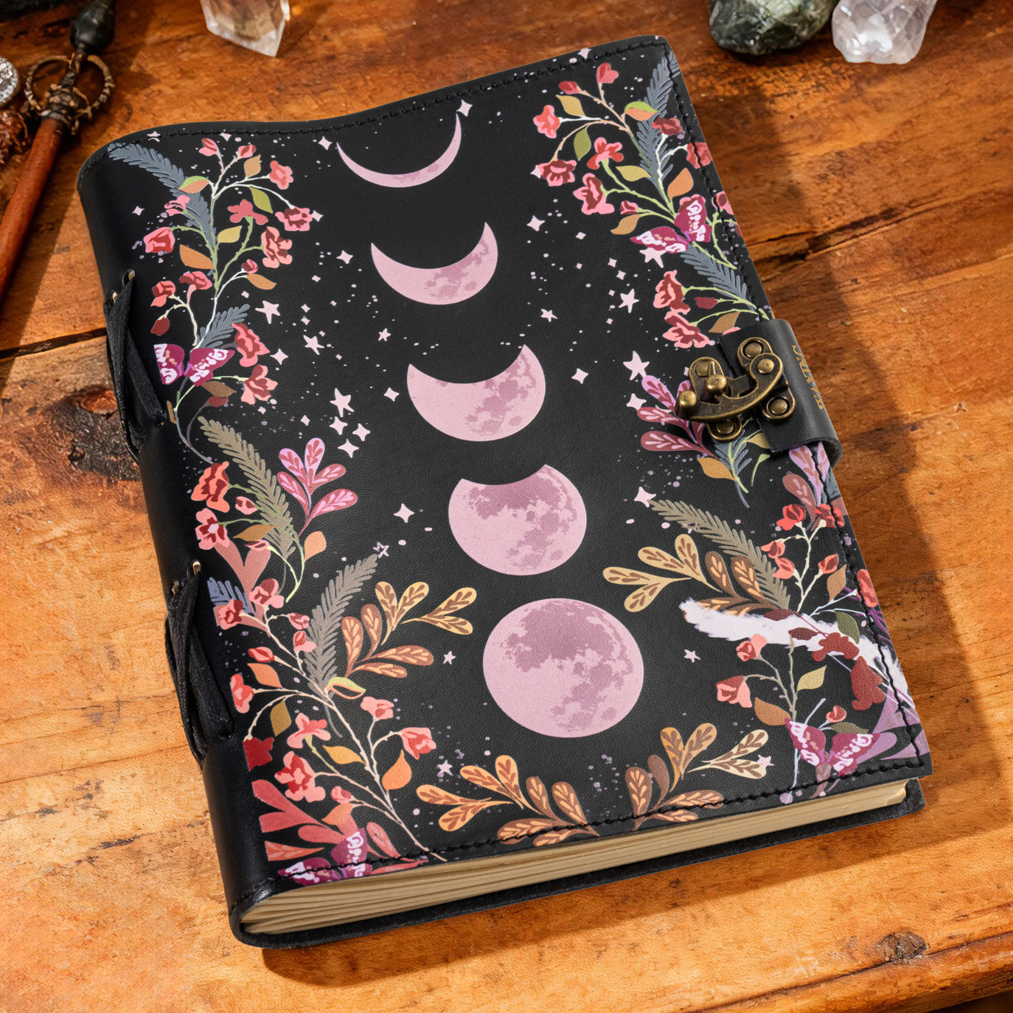 Journal personnalisé en cuir PU avec texte et 300 pages en kraft pour les phases de la lune Cadeau d'anniversaire et de Noël pour les filles et les femmes