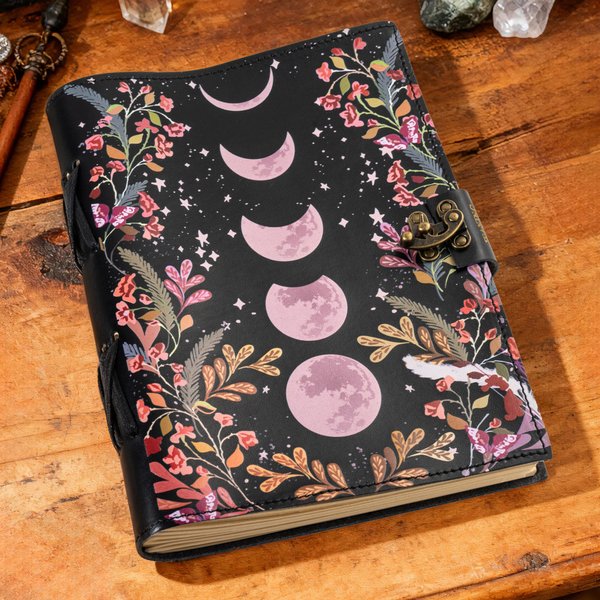 Personalized Vintage Moon Phase PU Leather Journal Notebook Set with Text and 300 Kraft Pages Birthday Anniversary Christmas Gift for Girls Women