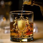 Personalised Golden Shield Initial Name 10 oz Rock Whiskey Glass Old Fashioned Birthday Gift for Man Bartender Whiskey Enthusiast