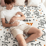 Personalized Cute Line Cartoon Character Soft Throw Blanket with Name Home Decor Birthday Gift for Family Grandma Mom