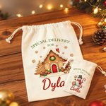 Personalized Special Delivery Cute Snowman Drawstring Canvas Gift Bag with Name Christmas Party Gift for Kids Family