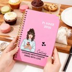 Personalized Heart Cartoon Cooking Character 2026 Planner Spiral A5 Notebook with Weekly Monthly Planner Pages Birthday Gift for Chef