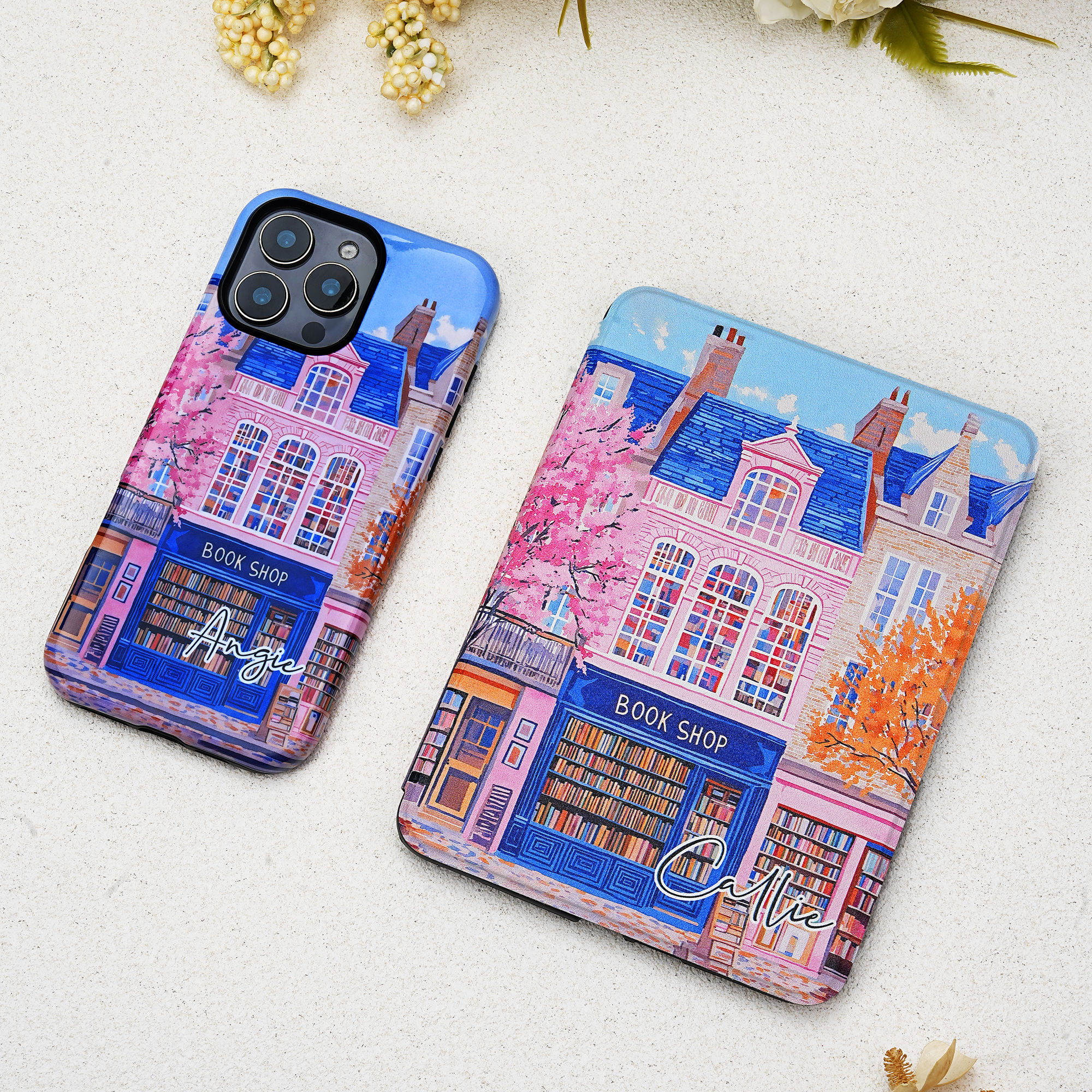 Personnalisé Vintage Rose Bookshop Portable Kindle Case Phone Case for iPhone or Samsung with Name Daily Use Birthday Gift for Book Lovers Bookworms