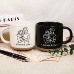 Personalised Line Art Style Couple Photo 12 oz Ceramic Mug with Handle and Name Valentine's Day  Anniversary Gift for Couple