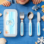 Personalized Cute Sea ​​Animals Safe Stainless Steel Fork Spoon Knife 3 Pcs Cutlery Set with Name and Case Birthday Gift for Boys Girls
