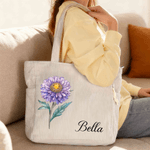 Personalised Birth Flower Corduroy Large Capacity Tote Bag with Name Daily Use Birthday Gift for Her